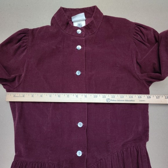 Laura Ashley Vintage Corduroy Midi Dress Sz 8 Modest Burgundy Purple Puff Sleeve - Picture 12 of 16